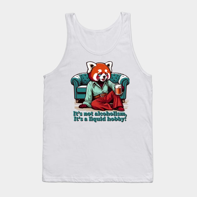 Retro 70s Red panda Chillout - Drunk Red panda Humor Vintage Sofa Art Tank Top by TimeWarpWildlife